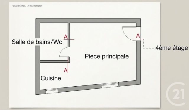 Appartement F1 à vendre - 1 pièce - 15.8 m2 - PARIS - 75020 - ILE-DE-FRANCE - Century 21 Patrimoine 17
